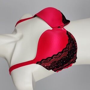 ⭐️2/ $40⭐️ La SENZA Bra Red Black Lace Rhinestones Underwire Padded Cup Size 36D